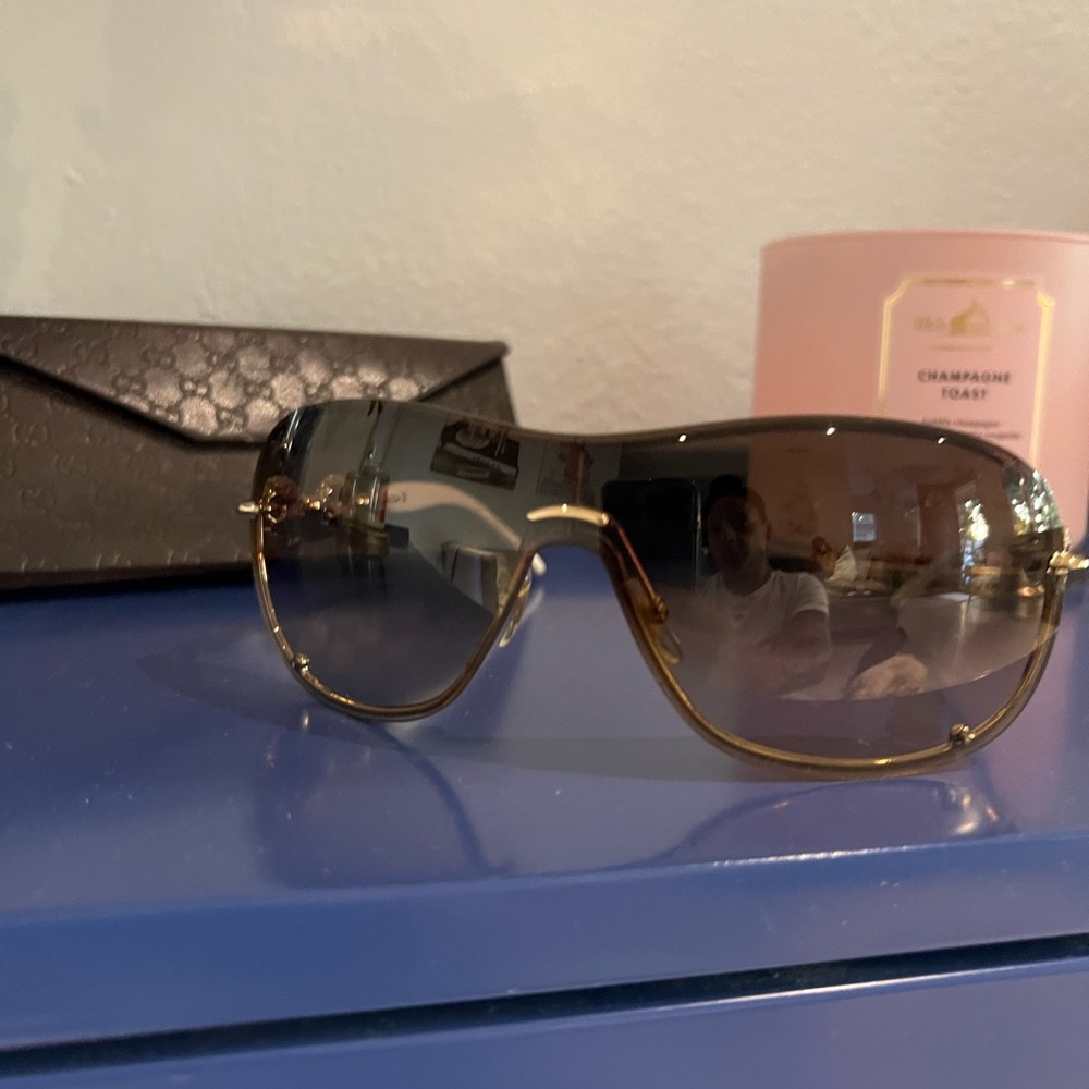 Gucci Gold Tone Link Crystal Aviator Sunglasses GG 4231 Gradient Lens